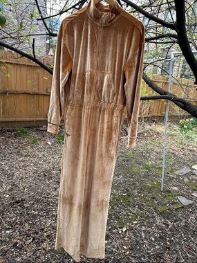 Fabletics Velvet Long Zip-Up Jumpsuit in Camel